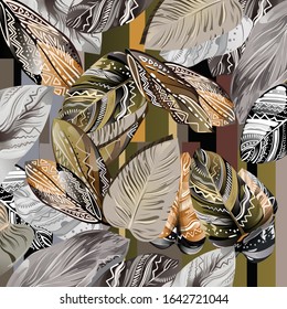 Printed Silk Scarf Design With Leaf Artistic