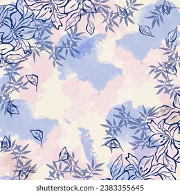 printed square scarf design with abstract floral pattern