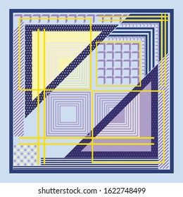 printed square scarf with geometric pattern design in soft purple color