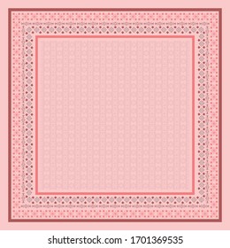 printed square silk scarf with ethnic pattern in pink color