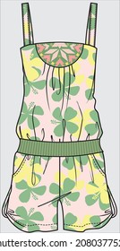 PRINTED SUMMER PLAYSUIT WITH SIDE TAB FOR WOMEN AND TEEN GIRLS IN EDITABLE VECTOR FILE