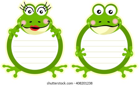 Printed tags couple frogs
