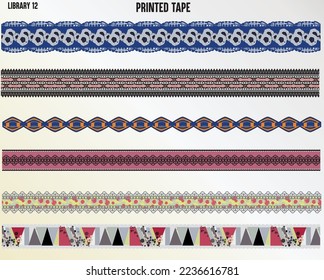 PRINTED TAPES AND RIBBON FOR GARMENTS ACCESSORIES VECTOR ILLUSTRATION SKETCH
