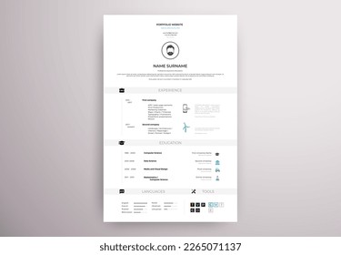 Printed vertical page template design with CV resume