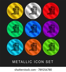 Printer 9 color metallic chromium icon or logo set including gold and silver