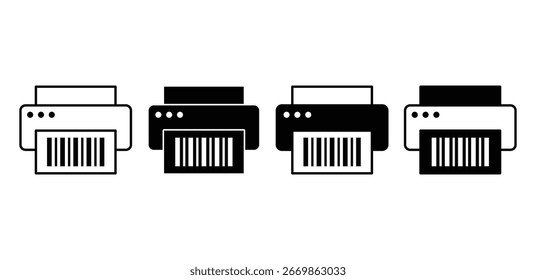 Iconos de código de barras de impresora Conjunto gráfico blanco y negro Diseño de Vector Colecciones de ilustración
