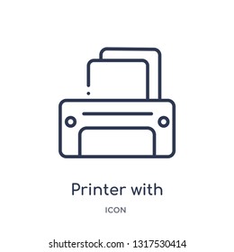 printer with blank paper sheet icon from tools and utensils outline collection. Thin line printer with blank paper sheet icon isolated on white background.