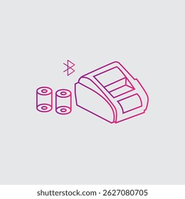 Impressora bluetooth e papel golpeado gradiente vetor de cor de linha sólida para pequena impressora de caixa registradora portátil para lojas de conveniência e pequenos escritórios