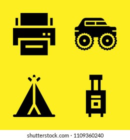 printer, camp, luggage and monster truck vector icon set. Sample icons set for web and graphic design