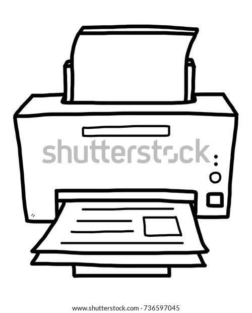 Printer Cartoon Vector Illustration Black White Stock Vector (Royalty ...