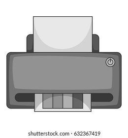 Printer with CMYK colored paper icon in monochrome style isolated on white background vector illustration