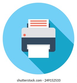 Printer (computing) flat icon. Modern flat icons with long shadow effect in stylish colors. Icons for Web and Mobile Application. EPS 10.