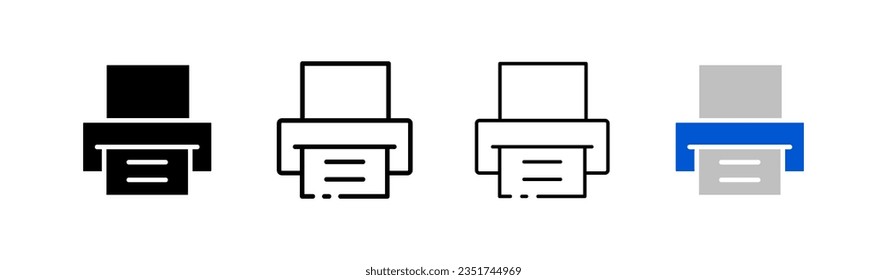 Impresora. Distintos estilos, color, icono de impresora, impresora de oficina. Iconos vectores.