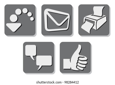 printer, e-mail, thumb up, download and comment icon 