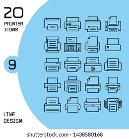 printer and fax icons line design