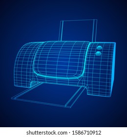 Printer or fax object. Wireframe low poly mesh vector illustration
