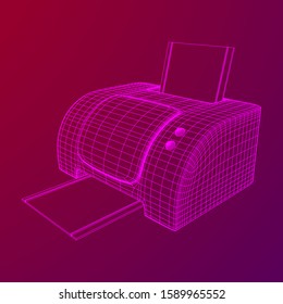 Printer or fax object. Wireframe low poly mesh vector illustration