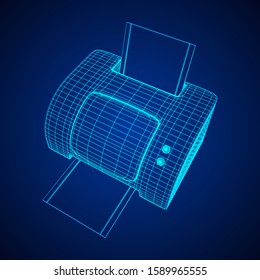 Printer or fax object. Wireframe low poly mesh vector illustration