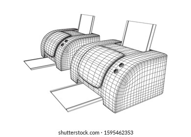 Printer or fax object. Wireframe low poly mesh vector illustration