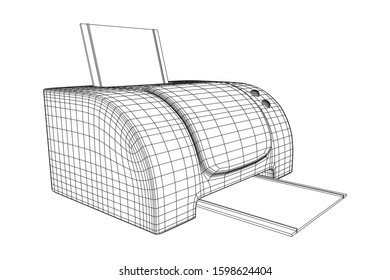 Printer or fax object. Wireframe low poly mesh vector illustration