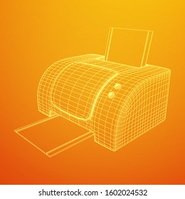 Printer or fax object. Wireframe low poly mesh vector illustration