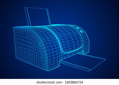 Printer or fax object. Wireframe low poly mesh vector illustration