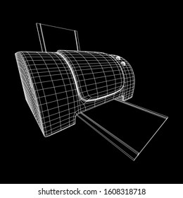 Printer or fax object. Wireframe low poly mesh vector illustration