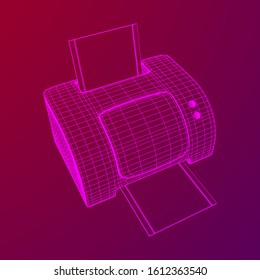 Printer or fax object. Wireframe low poly mesh vector illustration