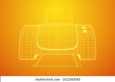 Printer or fax object. Wireframe low poly mesh vector illustration