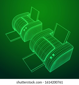 Printer or fax object. Wireframe low poly mesh vector illustration