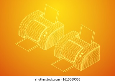 Printer or fax object. Wireframe low poly mesh vector illustration
