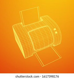 Printer or fax object. Wireframe low poly mesh vector illustration
