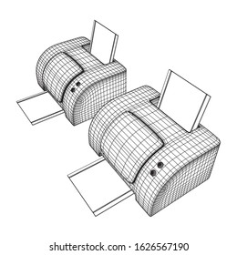 Printer or fax object. Wireframe low poly mesh vector illustration