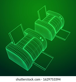 Printer or fax object. Wireframe low poly mesh vector illustration