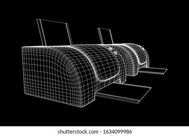 Printer or fax object. Wireframe low poly mesh vector illustration