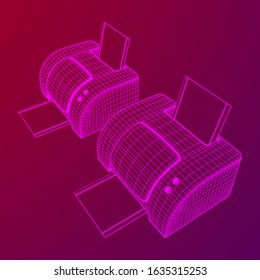 Printer or fax object. Wireframe low poly mesh vector illustration