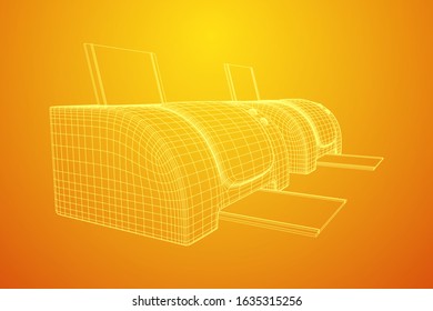 Printer or fax object. Wireframe low poly mesh vector illustration