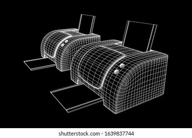 Printer or fax object. Wireframe low poly mesh vector illustration