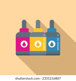 La impresora llena botellas de tinta icono vector plano. Impresión digital. Rollo de papel