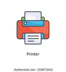 Ilustración de diseño del icono del vector de contorno relleno de impresora en fondo blanco. Archivo EPS 10