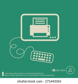Printer and flat design elements. Line icons for application development, web page coding and programming, web design, creative process, social media, seo