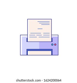 Printer in flat design. Office device for office interior on white background. Line icon for printing text. Printer with paper in line design
