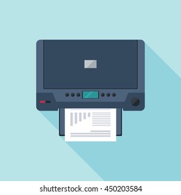 Printer flat icon with long shadow. Top view. Vector illustration.