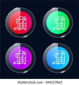 Printer four color glass button ui ux icon. Glossy app icon logo vector
