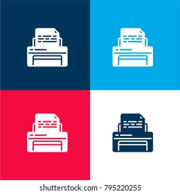 Printer four color material and minimal icon logo set in red and blue