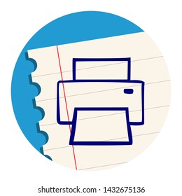 Printer Free Hand Icon on a Notebook Sheet