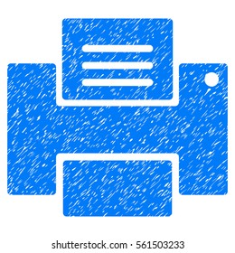 Printer grainy textured icon for overlay watermark stamps. Flat symbol with scratched texture. Dotted vector blue ink rubber seal stamp with grunge design on a white background.