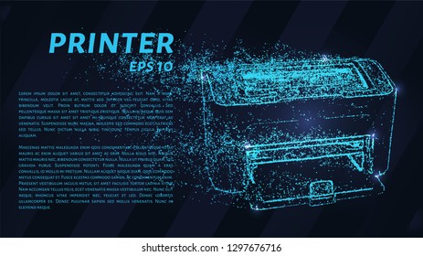 Printer. A grid of blue stars in the night sky. Glowing dots create the shape of the printer