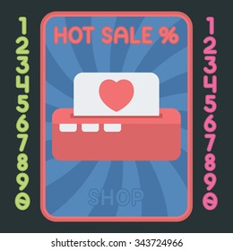 Printer with heart flat design colorful icon. Vector hot sale label.