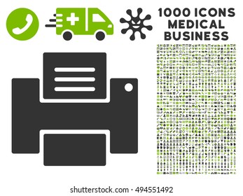 Printer icon with 1000 medical commerce eco green and gray vector pictographs. Set style is flat bicolor symbols, white background.
